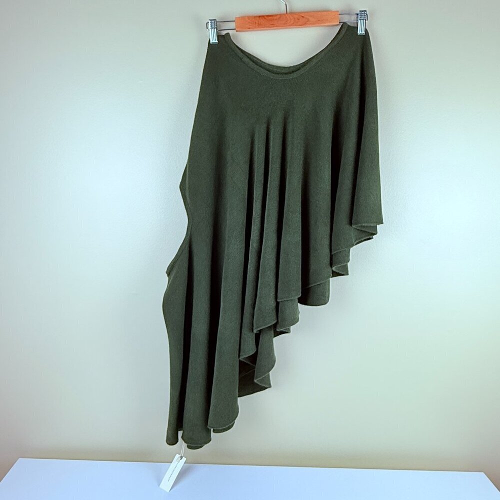 NWT Anthropologie MOTH Asymmetrical Ruffle Poncho Sweater – Olive Green